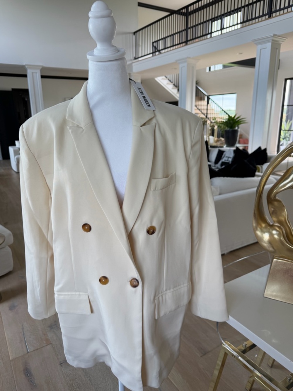 Steve Madden Cream Double-Breasted Blazer